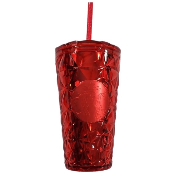 Starbucks Red Tumbler Poinsettia Red Diamond Prism Cold Cup 16oz - Picture 3 of 7